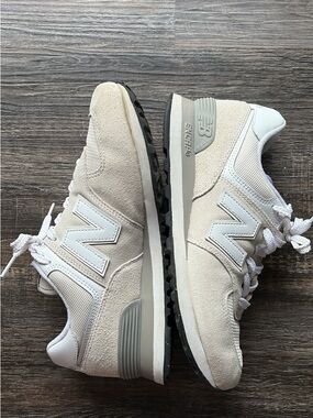 New Balance Beige and White 574 Core Sneakers